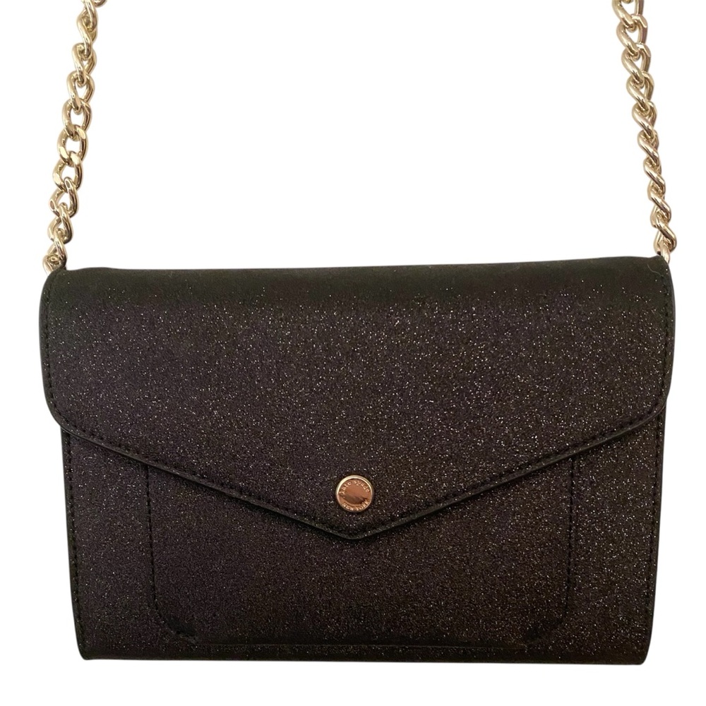 Kate Spade New York Tinsel Black Sparkle Flap Crossbody Handbag Glitter Purse